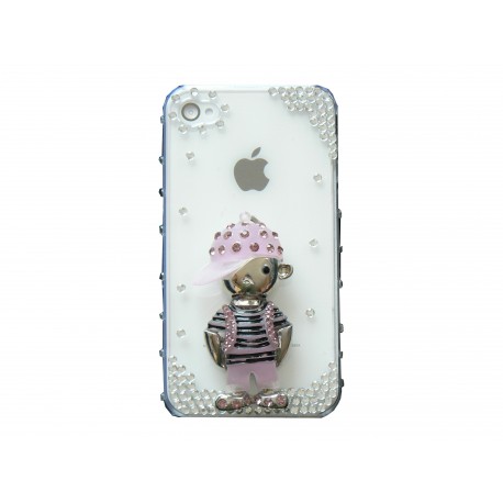 Coque brillante motif petit garcon rose strass diamants Iphone 4 + film protection ecran