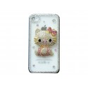 Coque brillante motif chat rose strass diamants pour Iphone 4 + film protection ecran
