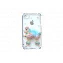 Coque brillante motif caniche bleu turquoise strass diamants et couleurs pour Iphone 4 + film protection ecran