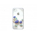Coque brillante motif caniche bleu strass diamants et couleurs pour Iphone 4 + film protection ecran