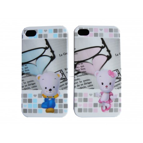 2 Coques pour Iphone 4 motif nounours + film protection écran