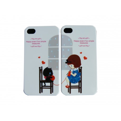 2 Coques pour Iphone 4 chat-petite fille + film protection écran