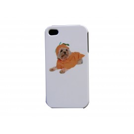 Coque pour Iphone 4 chien manteau orange + film protection écran