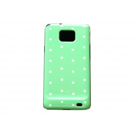 Coque rigide brillante pour Samsung I9100 Galaxy S2 verte à pois blancs + film protection ecran offert