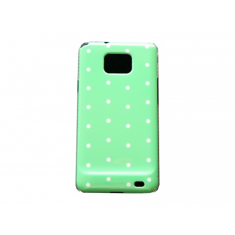 Coque rigide brillante pour Samsung I9100 Galaxy S2 verte à pois blancs + film protection ecran offert