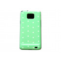 Coque rigide brillante pour Samsung I9100 Galaxy S2 verte à pois blancs + film protection ecran offert