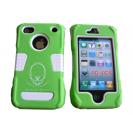 Coque pour Iphone 4 rigide intégrale verte incassable + film protection écran offert