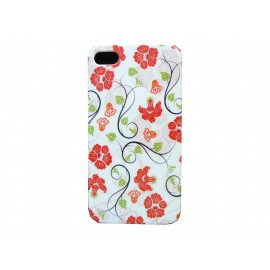 Coque pour Iphone 4  rigide et brillante fleurs rouges + film protection écran