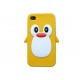 Coque pour Iphone 4 en silicone jaune motif pingouin + film protection écran offert