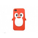 Coque pour Iphone 4 en silicone rouge motif pingouin + film protection écran offert