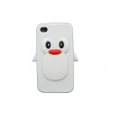 Coque pour Iphone 4 en silicone blanche motif pingouin + film protection écran offert