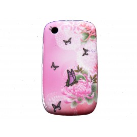 Coque silicone/gel rose papillons Blackberry 8520 curve+ film protection ecran offert