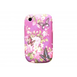 Coque silicone/gel violette papillons pour  Blackberry 8520 curve+ film protection ecran offert