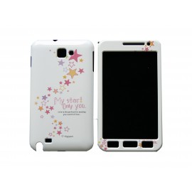 Coque intégrale blanche pour Samsung Galaxy Note I9220/N7000 étoiles roses+ film protection écran offert