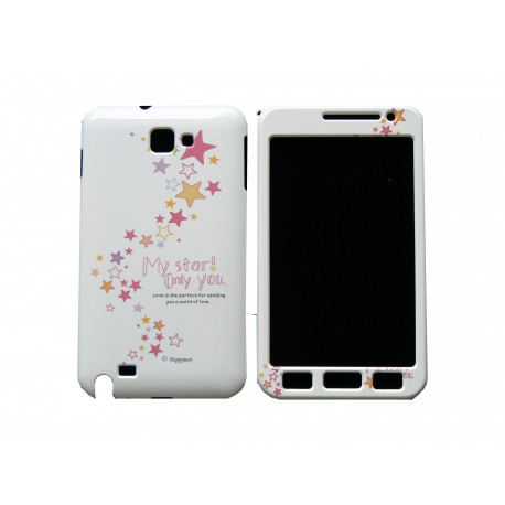 Coque intégrale blanche pour Samsung Galaxy Note I9220/N7000 étoiles roses+ film protection écran offert