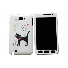 Coque intégrale blanche pour Samsung Galaxy Note I9220/N7000 chat noir+ film protection écran offert