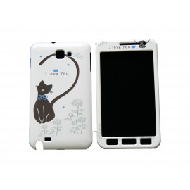 Coque intégrale blanche pour Samsung Galaxy Note I9220/N7000 chat cur bleu + film protection écran offert