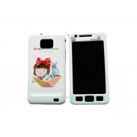 Coque intégrale pour Samsung I9100 Galaxy S2 blanche petite fille et lapin + film protection écran offert