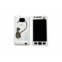 Coque intégrale Samsung pour I9100 Galaxy S2 blanche chat noir cur bleu + film protection écran offert