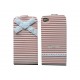 Pochette pour Iphone 4 en simili-cuir blanche à rayures roses  + film protection écran 