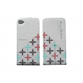Pochette pour Iphone 4 en simili-cuir fleurs et strass  + film protection écran 