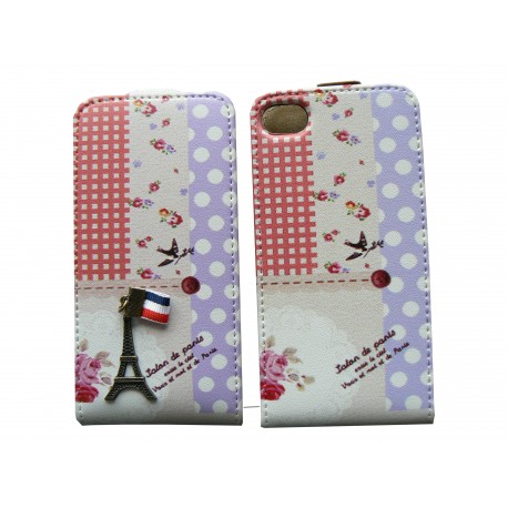 Pochette pour Iphone 4 en simili-cuir multicolore et tour Eiffel  + film protection écran 