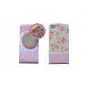 Pochette pour Iphone 4 en simili-cuir rose fleurs et miroir  + film protection écran 