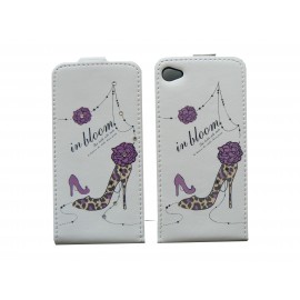 Pochette pour Iphone 4 en simili-cuir chaussure violette et strass + film protection écran 