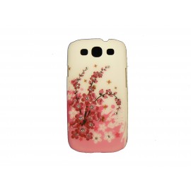 Coque  pourSamsung I9300 Galaxy S3 fleurs roses et strass diamants  + film protection écran offert