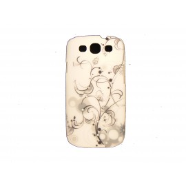 Coque pour Samsung I9300 Galaxy S3 fleurs grises et strass diamants  + film protection écran offert