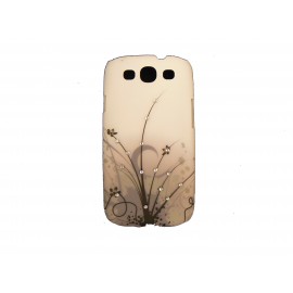 Coque pour Samsung I9300 Galaxy S3 fleurs marrons et strass diamants  + film protection écran offert