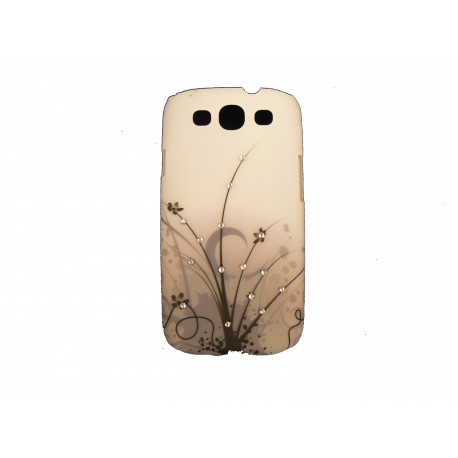 Coque pour Samsung I9300 Galaxy S3 fleurs marrons et strass diamants  + film protection écran offert