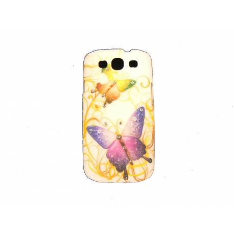 Coque pour Samsung I9300 Galaxy S3 papillons multicolores et strass diamants  + film protection écran offert