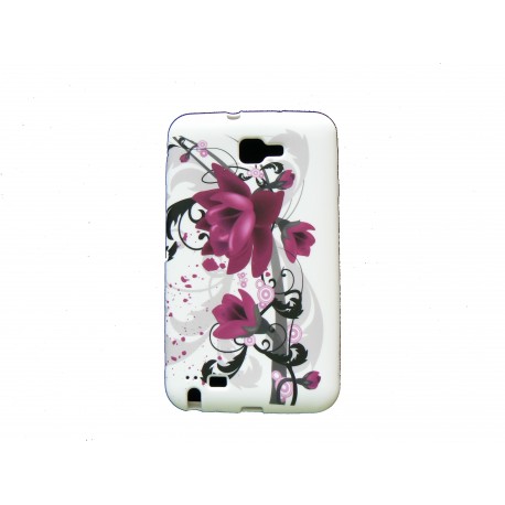 Coque silicone pour Samsung Galaxy Note I9220/N7000 fleurs roses + film protection écran offert
