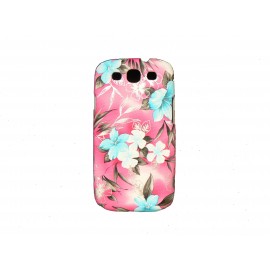 Coque pour Samsung I9300 Galaxy S3 rose fleurs bleues + film protection écran offert