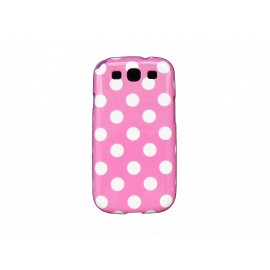 Coque pour Samsung I9300 Galaxy S3 silicone rose à pois blanc + film protection écran offert