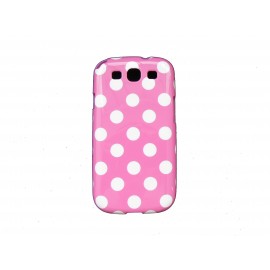 Coque pour Samsung I9300 Galaxy S3 silicone rose à pois blanc + film protection écran offert