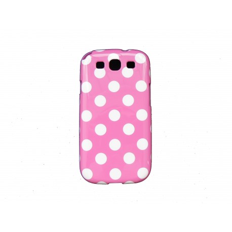 Coque pour Samsung I9300 Galaxy S3 silicone rose à pois blanc + film protection écran offert