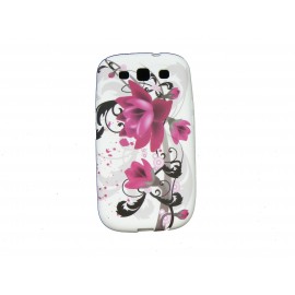 Coque pour Samsung I9300 Galaxy S3 silicone blanche fleurs roses + film protection écran offert