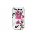 Coque pour Samsung I9300 Galaxy S3 silicone blanche fleurs roses + film protection écran offert