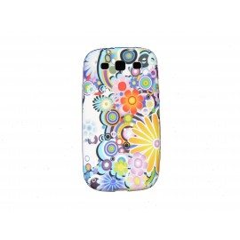 Coque pour  Samsung I9300 Galaxy S3 silicone fleurs multicolores + film protection écran offert