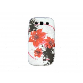 Coque pour Samsung I9300 Galaxy S3 blanche fleurs rouges + film protection écran offert