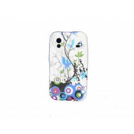 Coque pour Samsung S5830 Galaxy Ace silicone blanche fleurs bleues + film protection écran offert