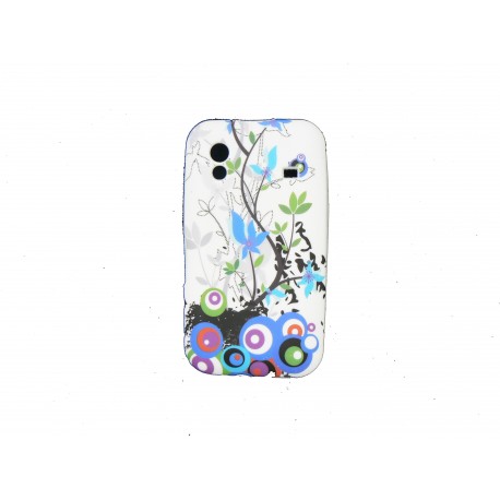 Coque pour Samsung S5830 Galaxy Ace silicone blanche fleurs bleues + film protection écran offert