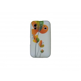 Coque pour Samsung S5830 Galaxy Ace silicone blanche fleurs oranges + film protection écran offert