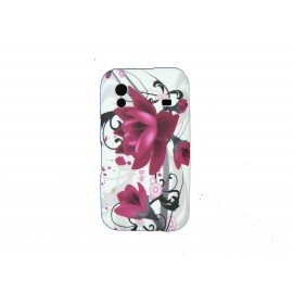 Coque pour Samsung S5830 Galaxy Ace silicone blanche fleurs roses + film protection écran offert