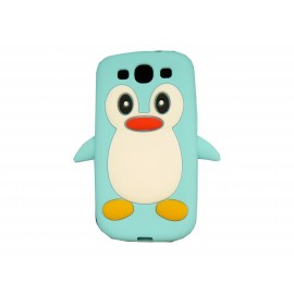 Coque pour Samsung I9300 Galaxy S3 silicone pingouin bleu turquoise + film protection écran offert