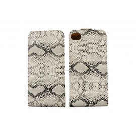 Pochette pour Iphone 4 en simili-cuir peau de serpent blanc+ film protection écran 