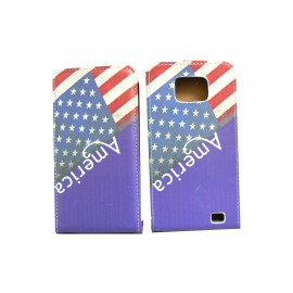 Pochette pour Samsung I9100 Galaxy S2  drapeau USA/Etats Unis bleue + film protection écran 