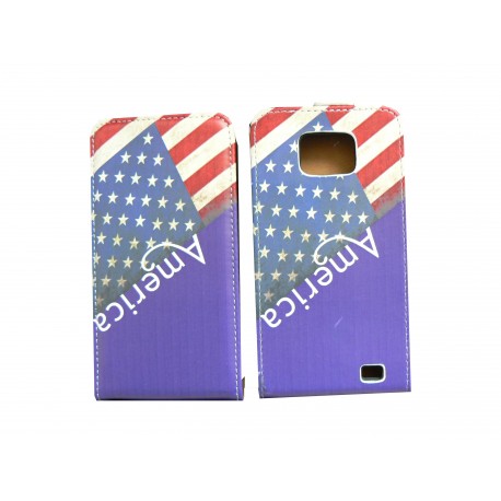 Pochette pour Samsung I9100 Galaxy S2  drapeau USA/Etats Unis bleue + film protection écran 